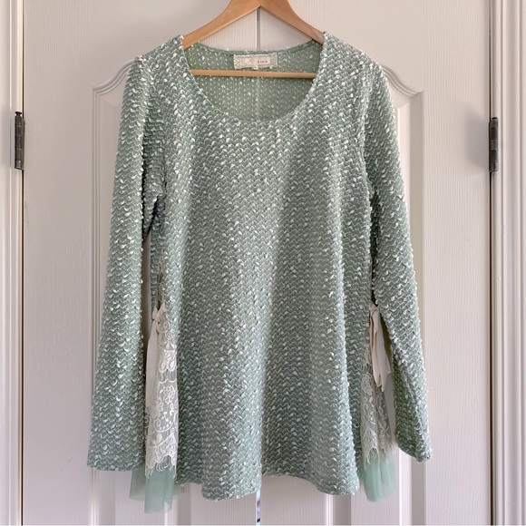 A'Reve Sweaters - a’reve | Anthropologie Green Knotted Lace Sweater